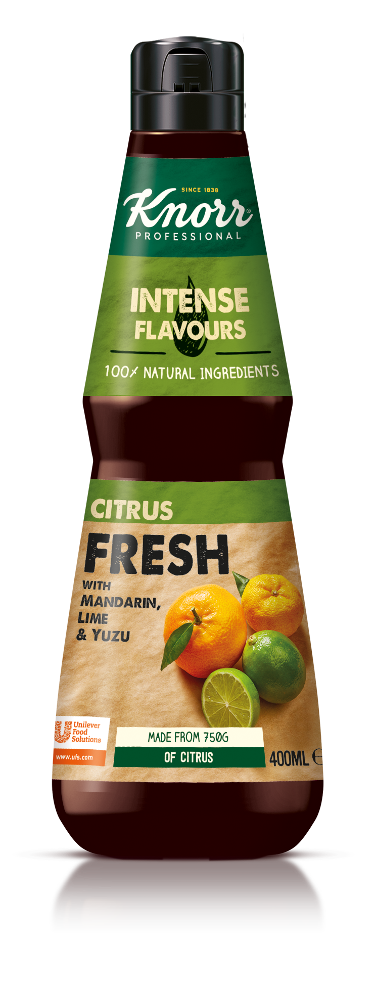 Esencja Cytrusowa Knorr Professional 0,4l - Wykonana z naturalnych składników, takich jak mandarynka, perska limonka, yuzu i cytryna.
